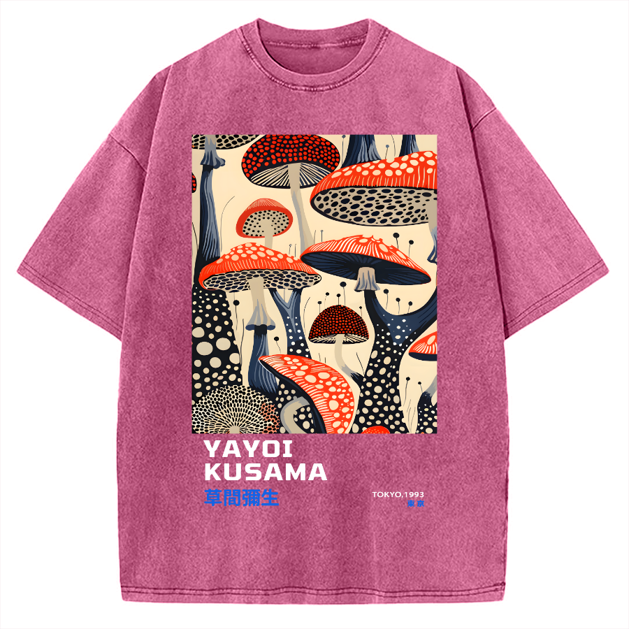 Yayoi Kusama Mushroom Vintage Wash Japanese Vintage Washed T-shirt