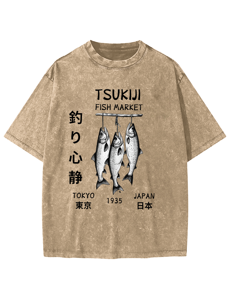 Quiet Fishing in Japan Vintage Washed T-shirt-Zazasy