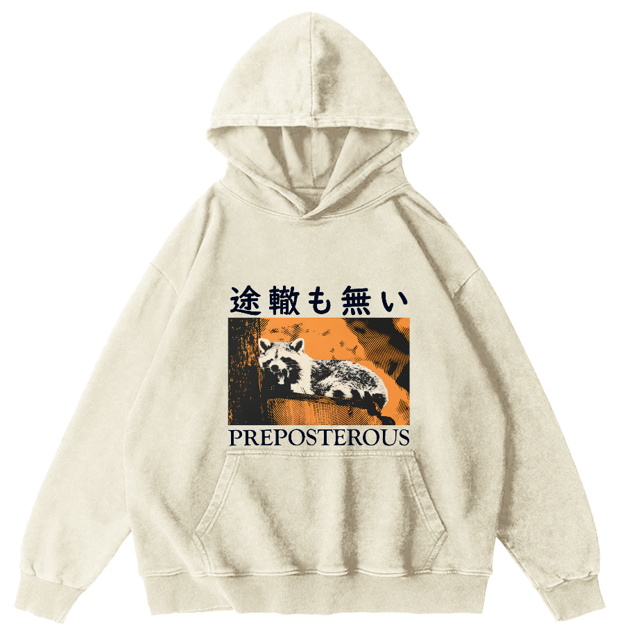 Lazy Raccoon Japanese Vintage Distressed Hoodie-Zazasy