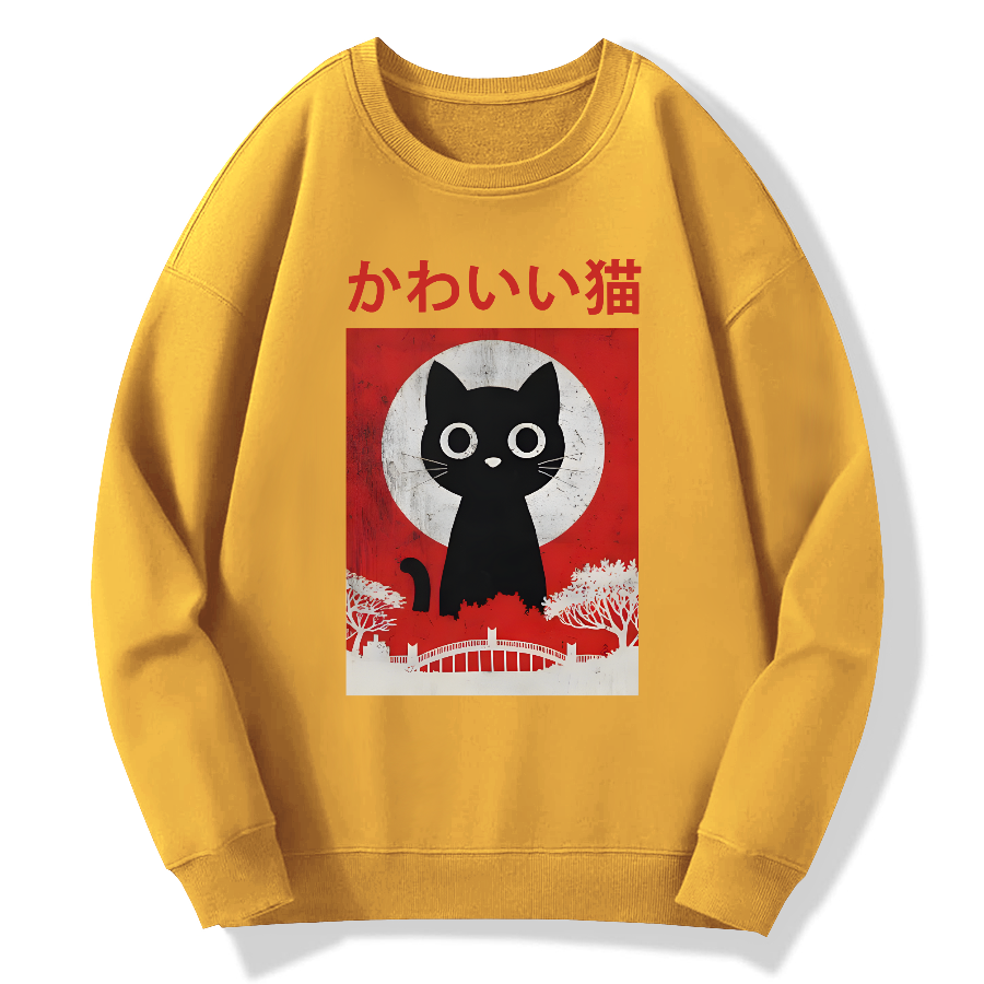 Retro Cute Black Cat Cotton Pullover Sweatshirt