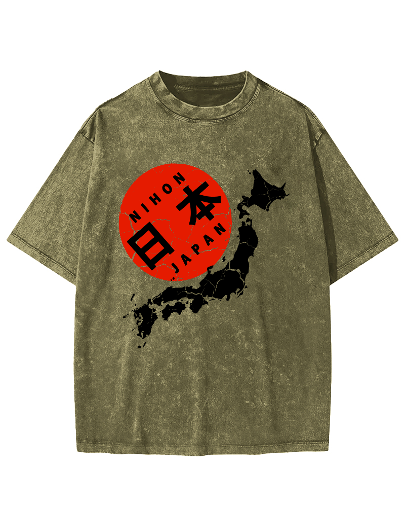 Map of The Japanese Empire Vintage Washed T-shirt-Zazasy