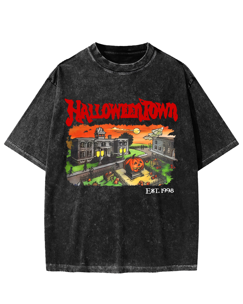 Halloween Town Vintage Washed T-shirt-Zazasy