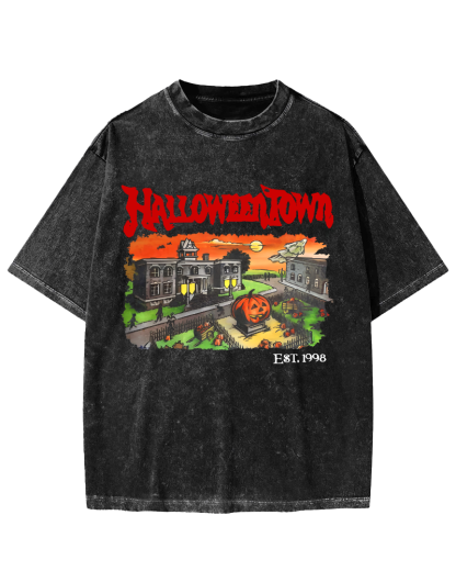 Halloween Town Vintage Washed T-shirt-Zazasy