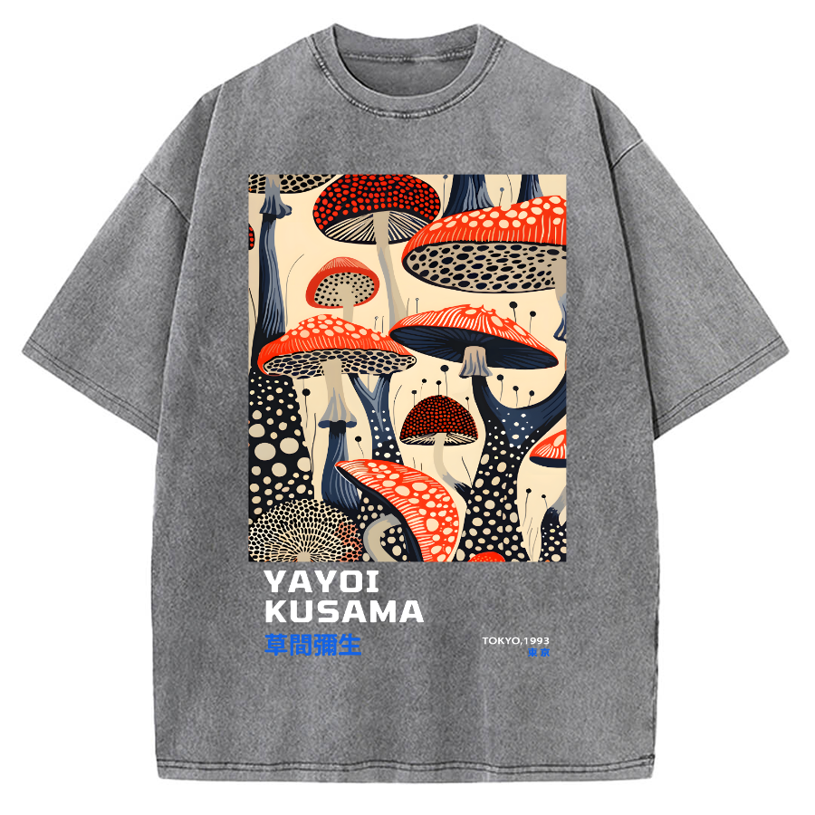 Yayoi Kusama Mushroom Vintage Wash Japanese Vintage Washed T-shirt