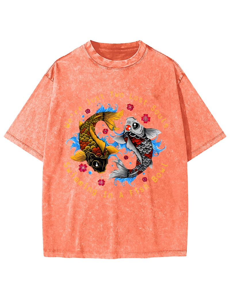Japanese Koi Fish Vintage Washed T-shirt-Zazasy