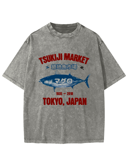 Japanese Tuna Pattern Vintage Distressed T-shirt-Zazasy