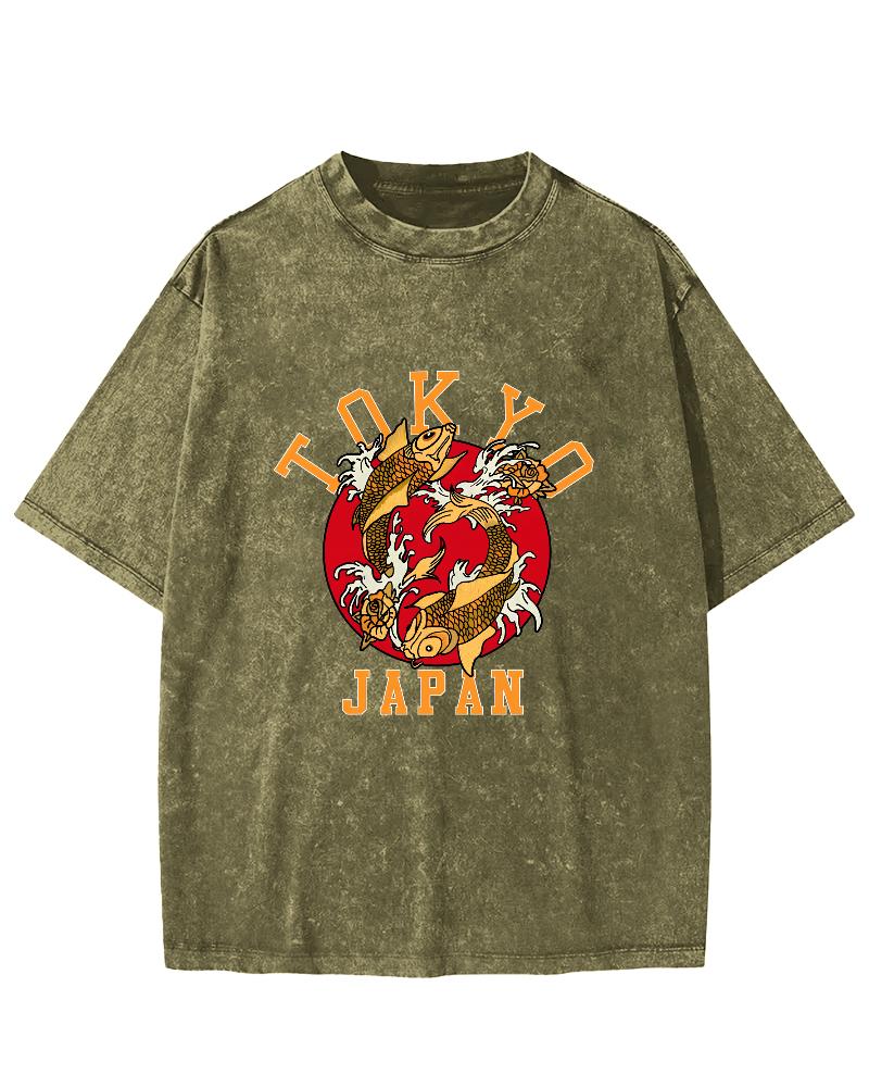 Tokyo Koi Japanese style Vintage Distressed T-shirt-Zazasy