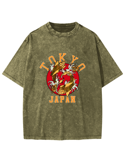 Tokyo Koi Japanese style Vintage Distressed T-shirt-Zazasy
