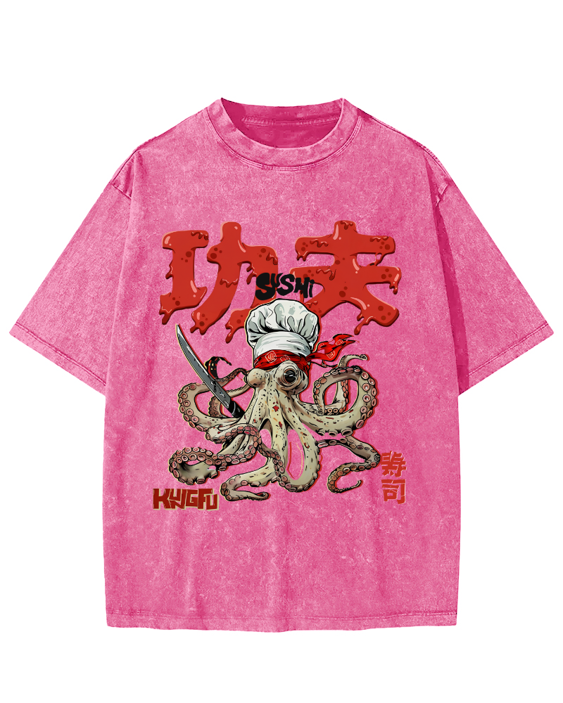 Kung Fu Sushi Japanese Vintage Washed T-shirt-Zazasy