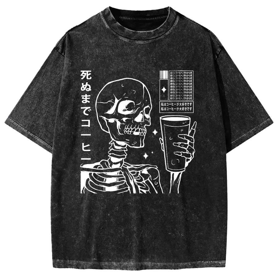 Coffee till death Skeleton Vintage Washed T-shirt
