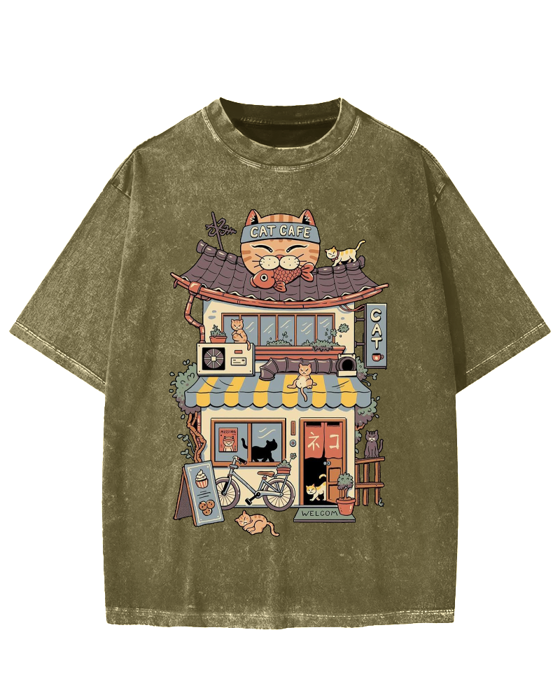 Japanese Cat Cafe Vintage Washed T-shirt