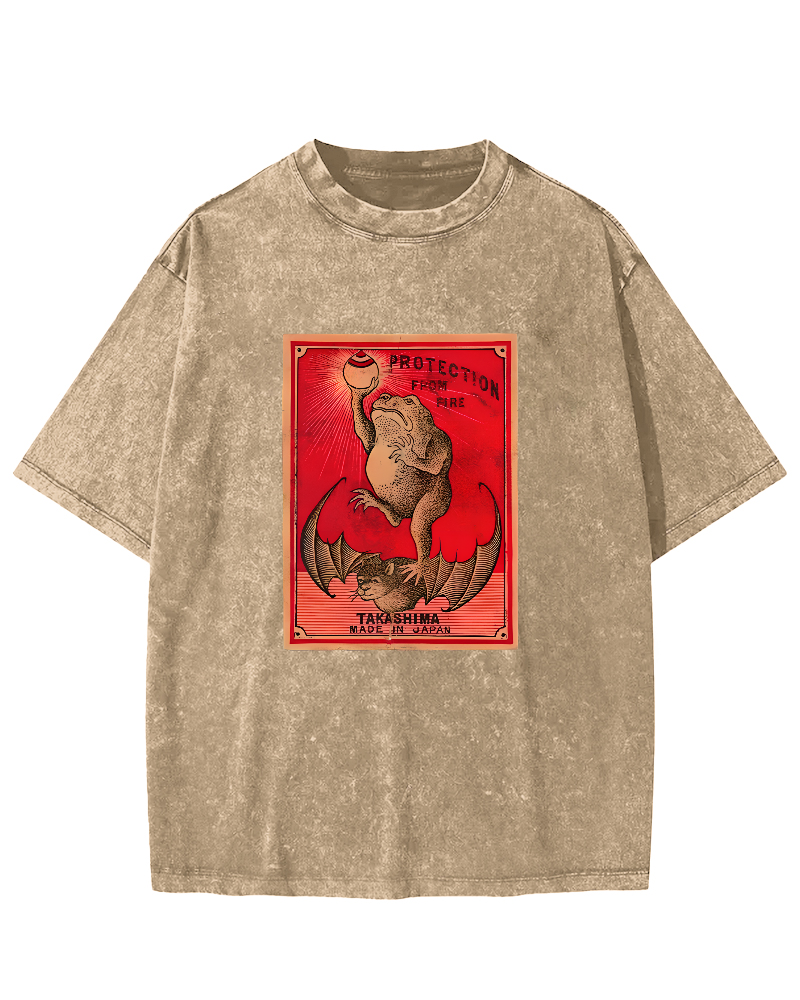 Japanese Matches Frog & Bat Washed T-Shirt-Zazasy