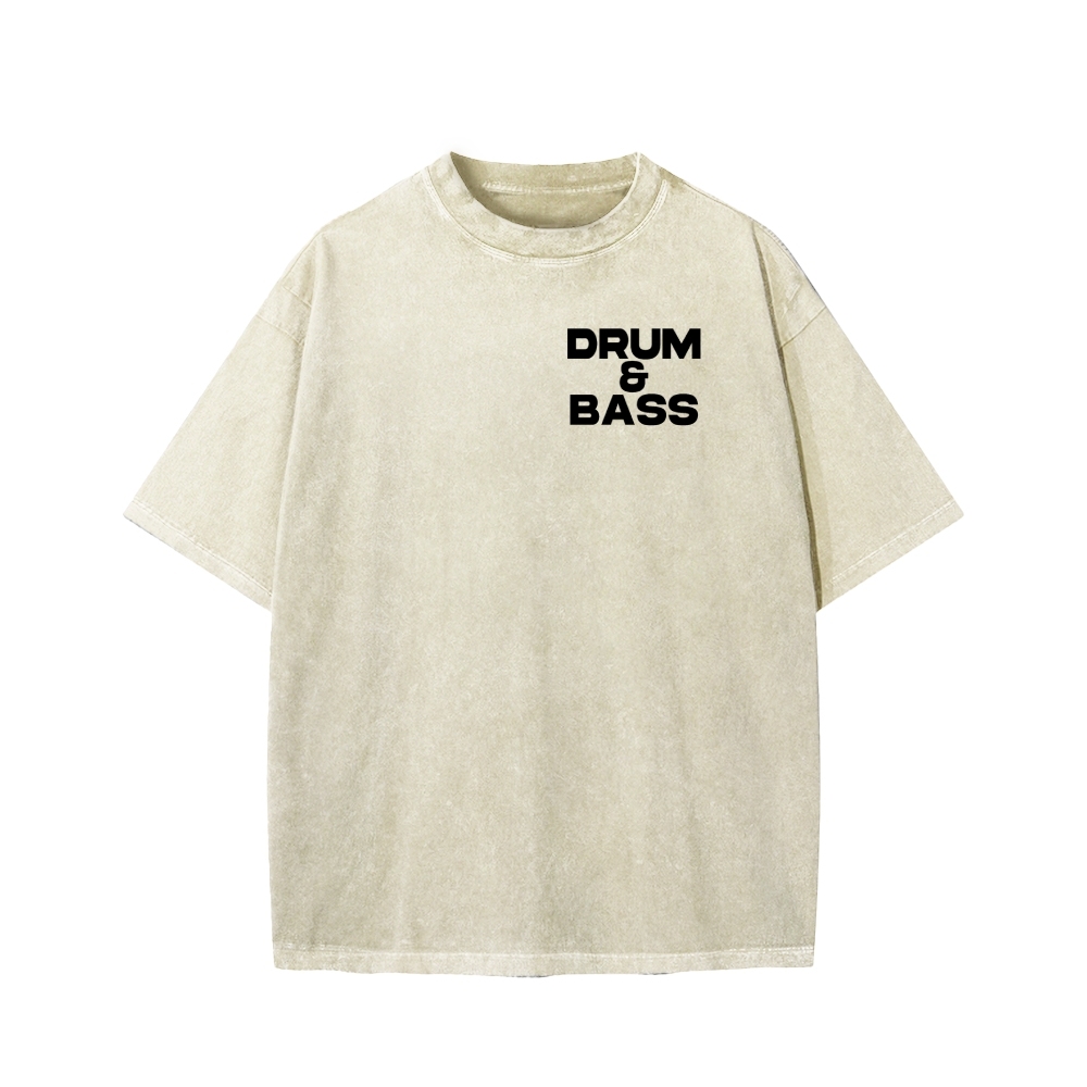Drum & Bass Front And Back Printing  Washed T-shirt