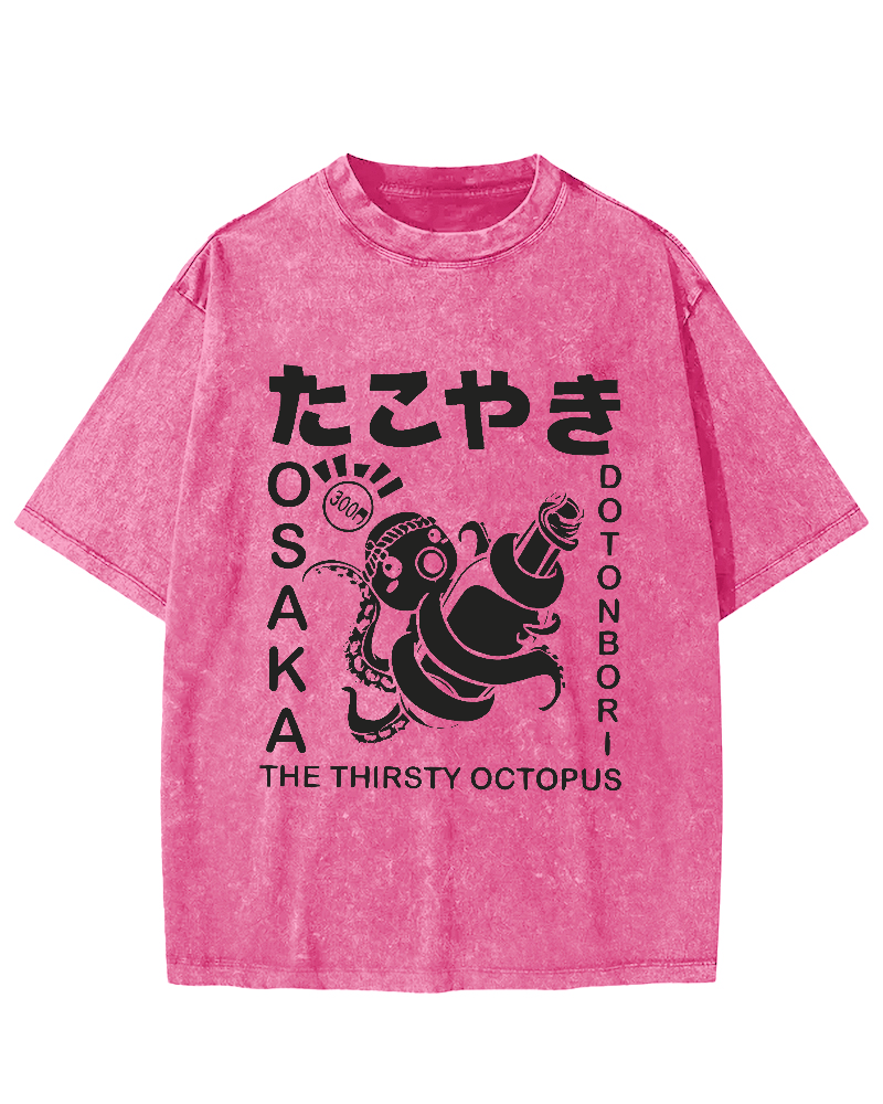 The Thirsty Octopus Vintage Washed T-shirt-Zazasy