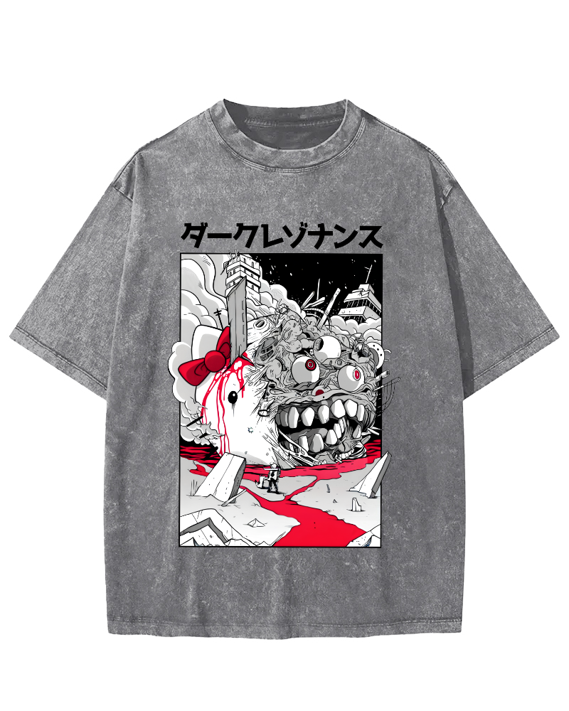 Japanese Abstract Cartoon Monsters Vintage Distressed T-shirt-Zazasy