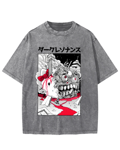 Japanese Abstract Cartoon Monsters Vintage Distressed T-shirt-Zazasy