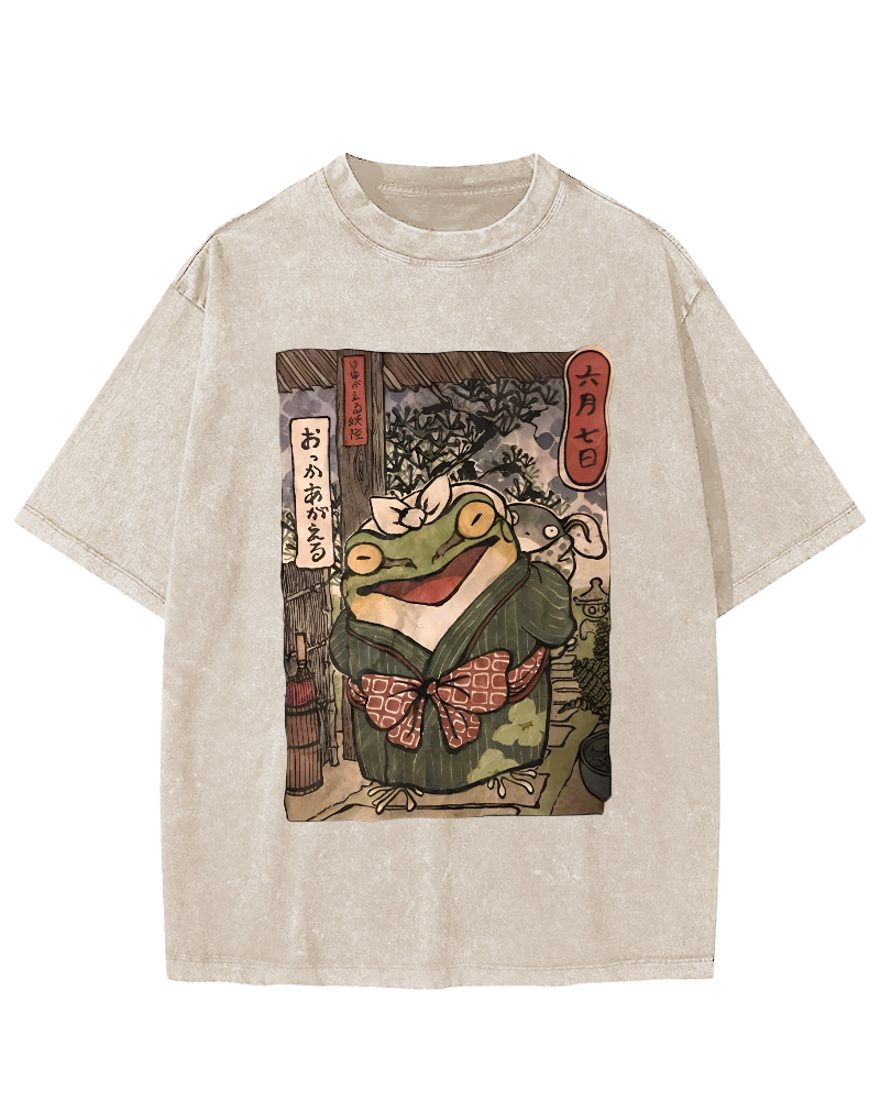 A Warm Family Of Frogs Vintage Washed T-shirt-Zazasy