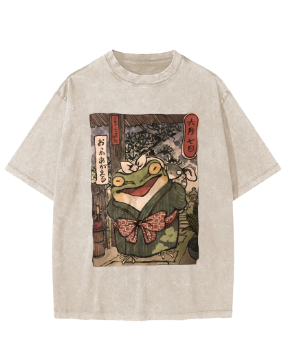 A Warm Family Of Frogs Vintage Washed T-shirt-Zazasy