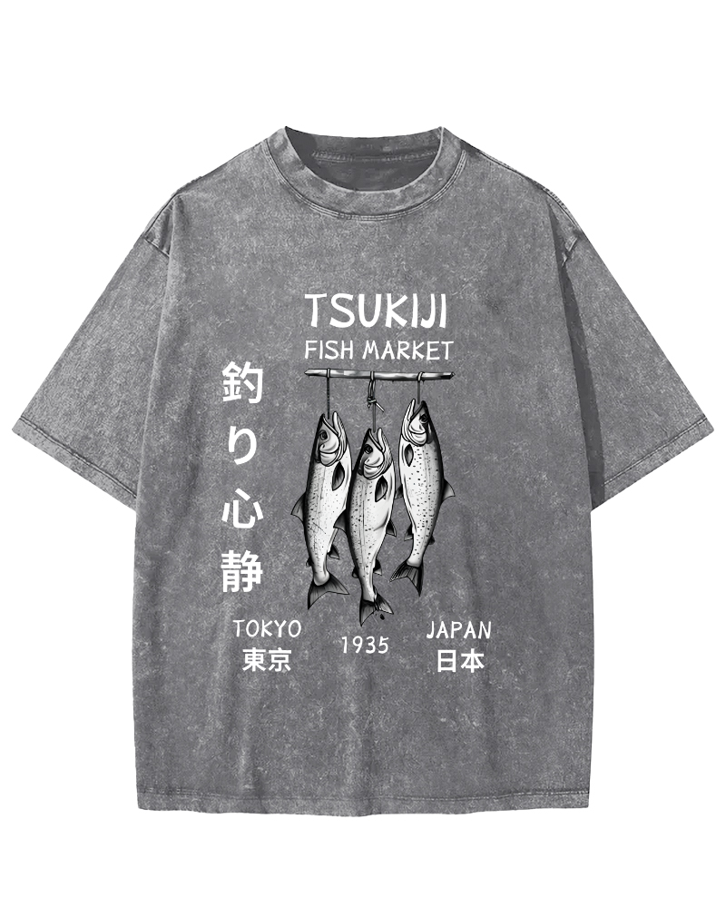 Quiet Fishing in Japan Vintage Washed T-shirt-Zazasy