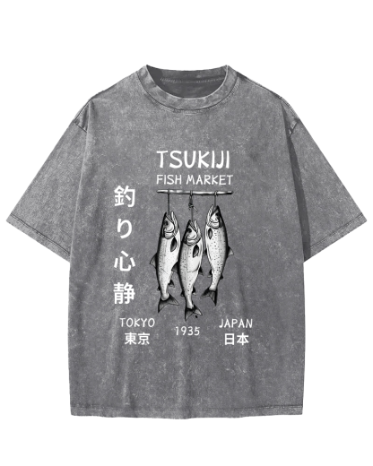 Quiet Fishing in Japan Vintage Washed T-shirt-Zazasy