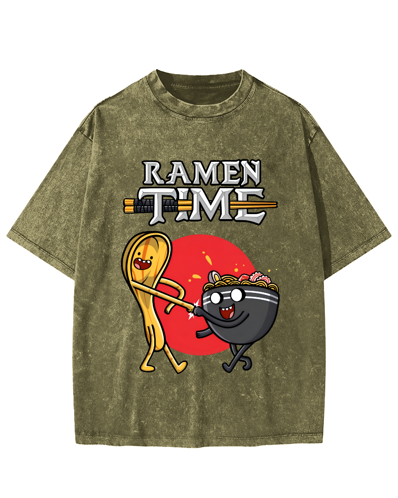 Ramen Time Japanese Vintage Washed T-shirt-Zazasy