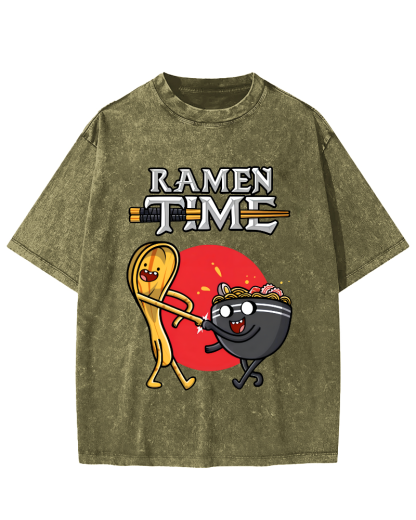 Ramen Time Japanese Vintage Washed T-shirt-Zazasy