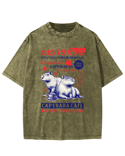 Kyoto Japanese Retro Style Animal Pattern Vintage Washed T-shirt-Zazasy