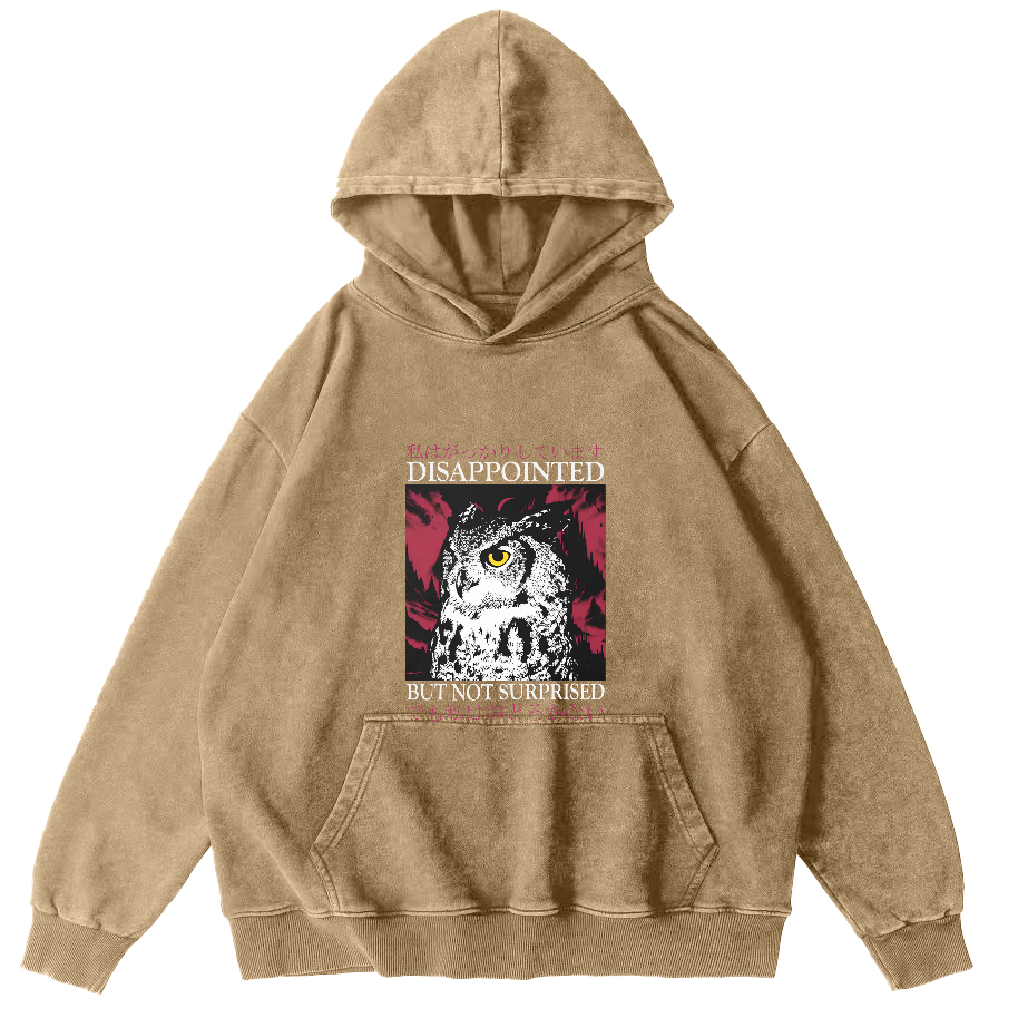 Japanese Owl Pattern Vintage Distressed Hoodie-Zazasy