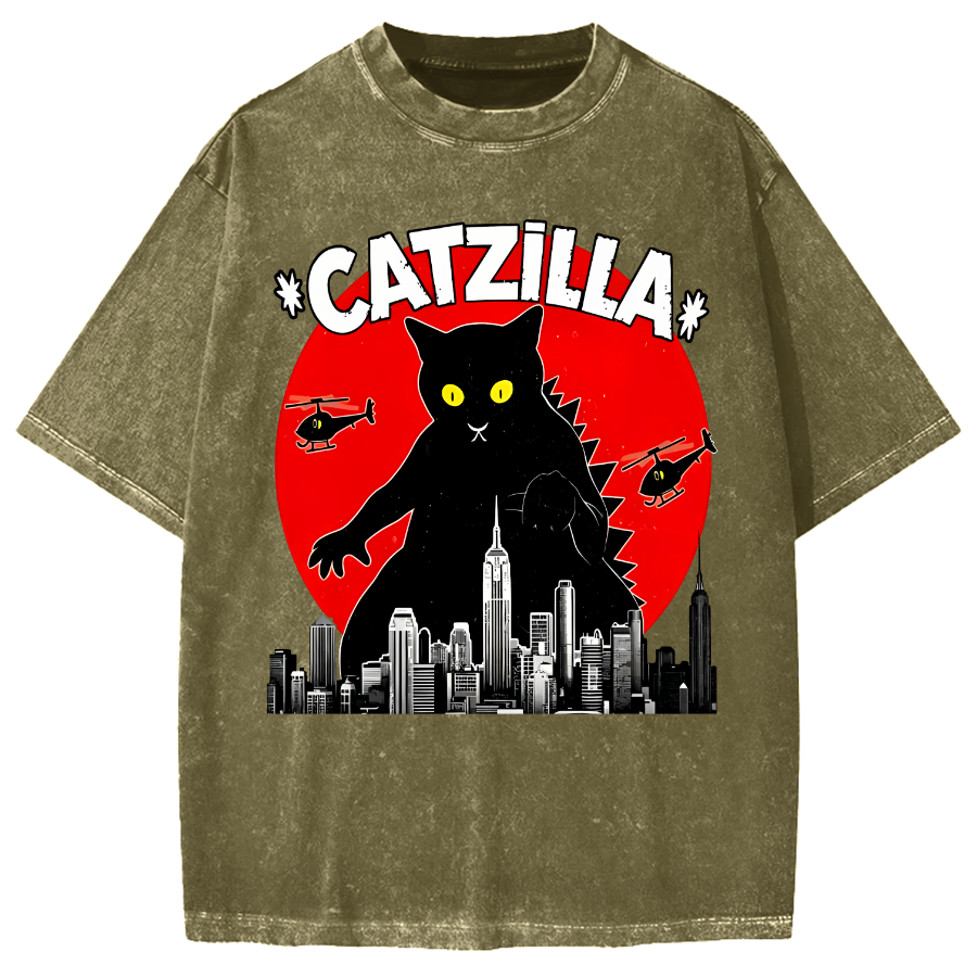 Black CatZilla Vintage Washed T-shirt