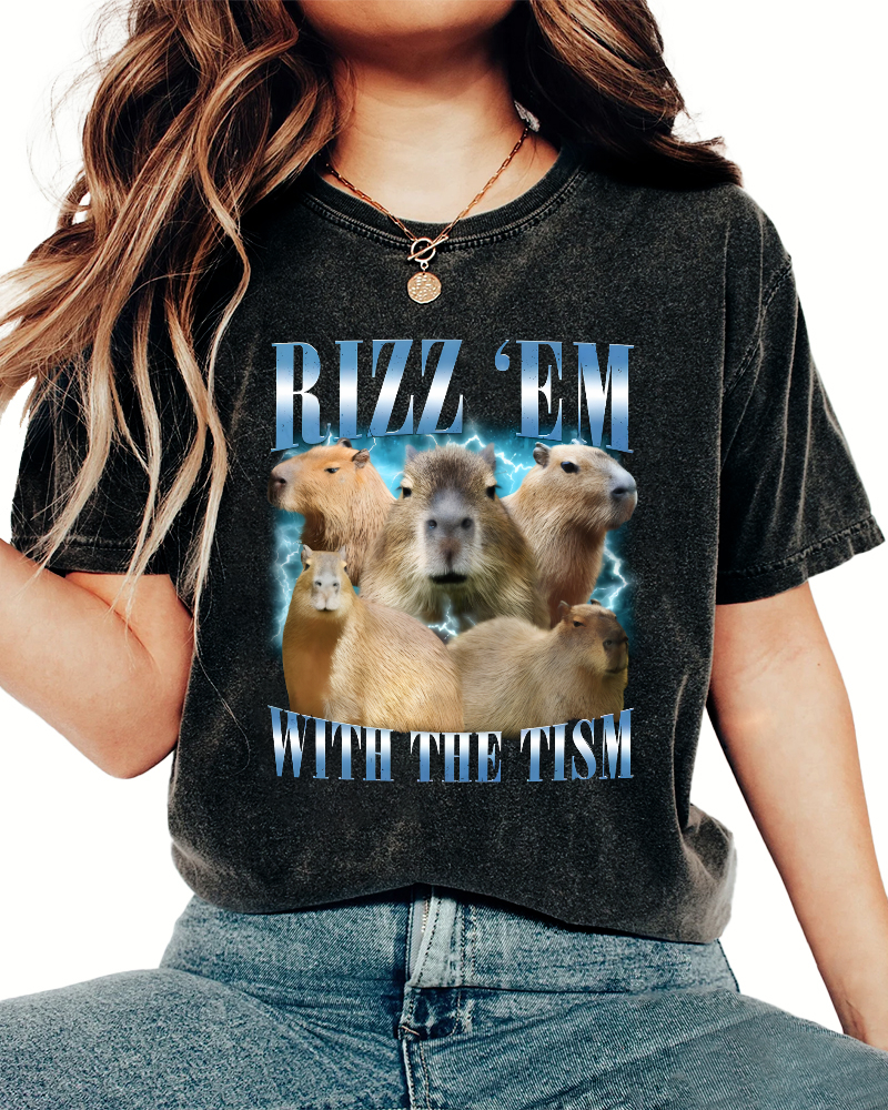 Rizz Em With The  Tism ﻿ Vintage Distressed T-shirt-Zazasy