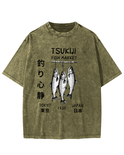 Quiet Fishing in Japan Vintage Washed T-shirt-Zazasy