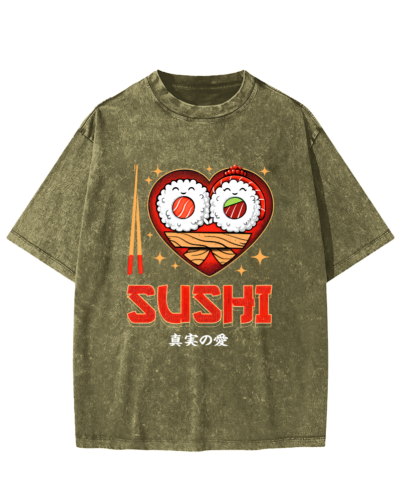 My favorite Sushi Vintage Washed T-shirt-Zazasy