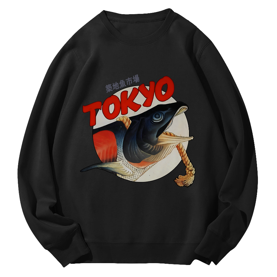 Tokyo Tsukiji Fish Market Round Neck Sweatshirt-Zazasy