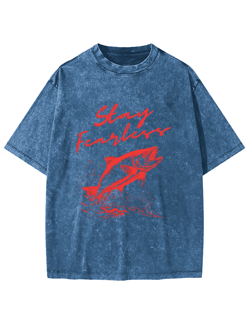 Ocean Salmon Leisure Vintage Distressed T-shirt-Zazasy