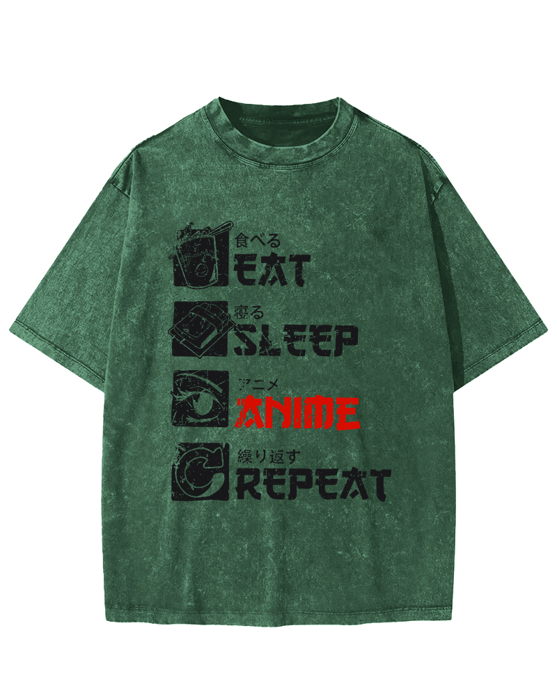 Daily Japanese Script Vintage Washed T-shirt-Zazasy