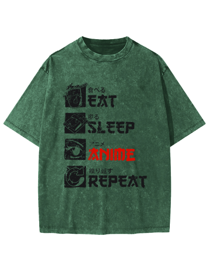 Daily Japanese Script Vintage Washed T-shirt-Zazasy