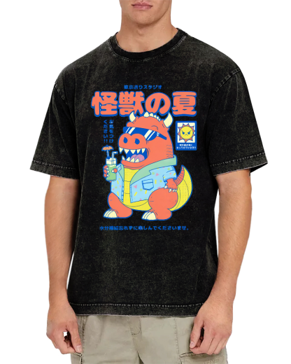 Monster's Summer Vintage Washed T-shirt-Zazasy