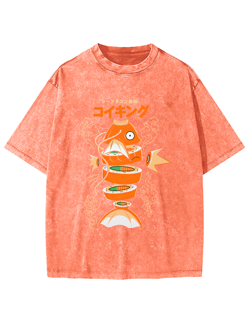 Japanese Seafood Vintage Washed T-shirt-Zazasy