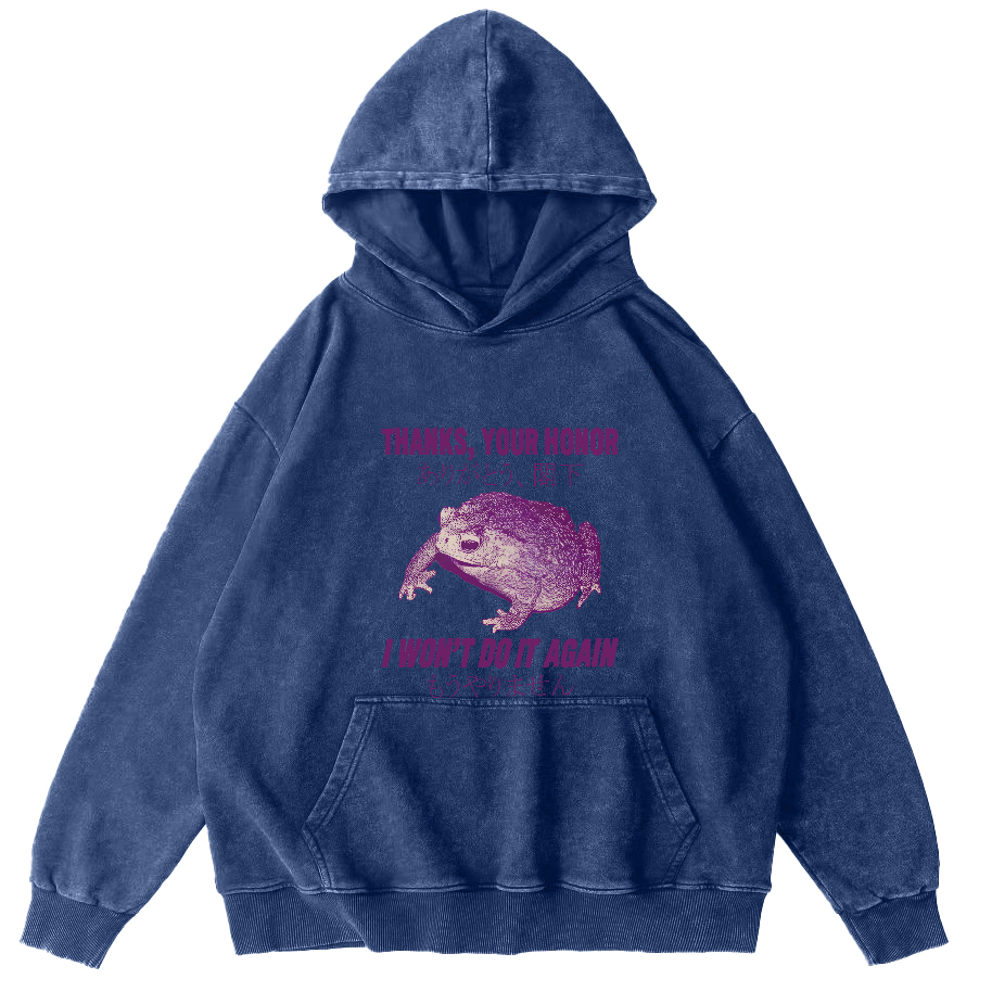 Retro Frog Pattern Japanese Style Vintage Distressed Hoodie-Zazasy