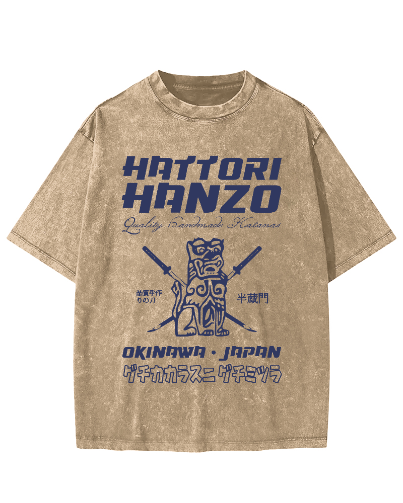 Hattori Hanzo Retro Vintage Washed T-shirt-Zazasy
