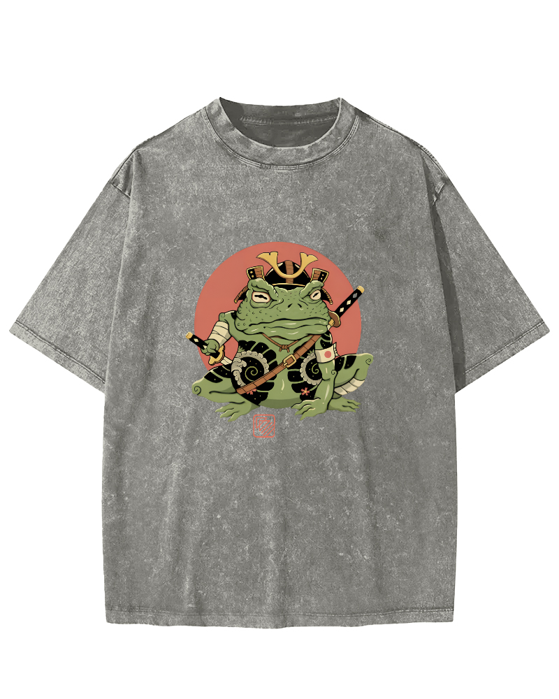 Japanese Funny Frog Pattern Vintage Distressed T-shirt-Zazasy