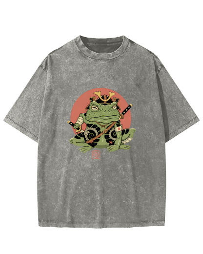 Japanese Funny Frog Pattern Vintage Distressed T-shirt-Zazasy