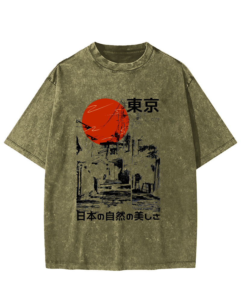 Tokyo's Natural Scenery Vintage Distressed T-shirt-Zazasy