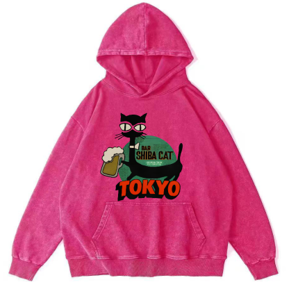 Tokyo Black Cat Vintage Distressed Hoodie-Zazasy