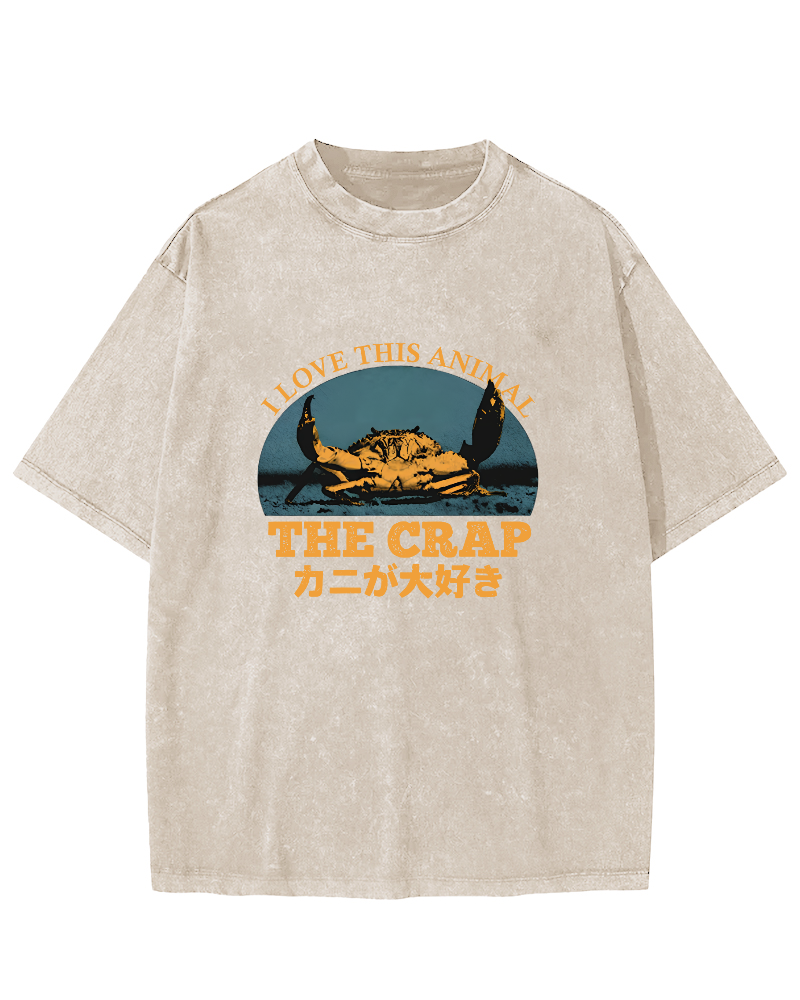 Retro Crab Pattern Vintage Distressed T-shirt-Zazasy