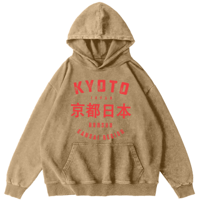 Kyoto Japanese Script Vintage Distressed Hoodie-Zazasy