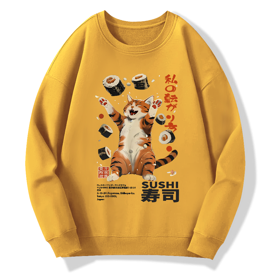 Harajuku Sushi Cat Cotton Pullover Sweatshirt