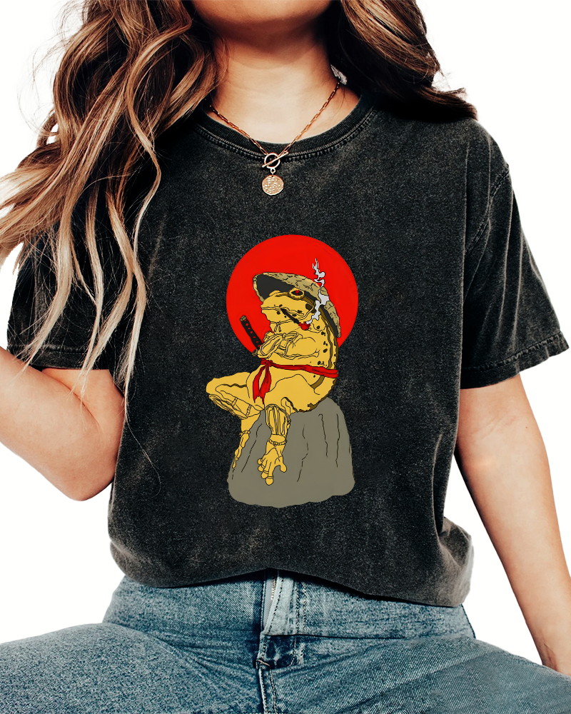 Frog Warrior Japanese Vintage Distressed T-shirt-Zazasy