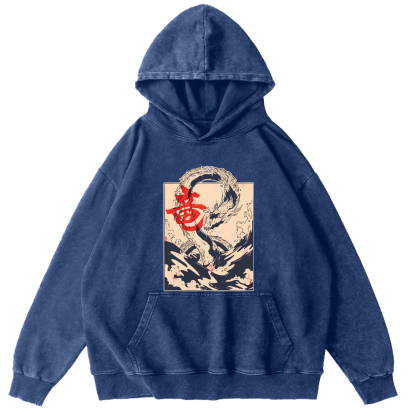 Kobe Water Dragon Japanese Style Vintage Distressed Hoodie-Zazasy