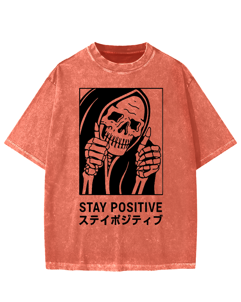 Stay Positive Skeleton Vintage Washed T-shirt